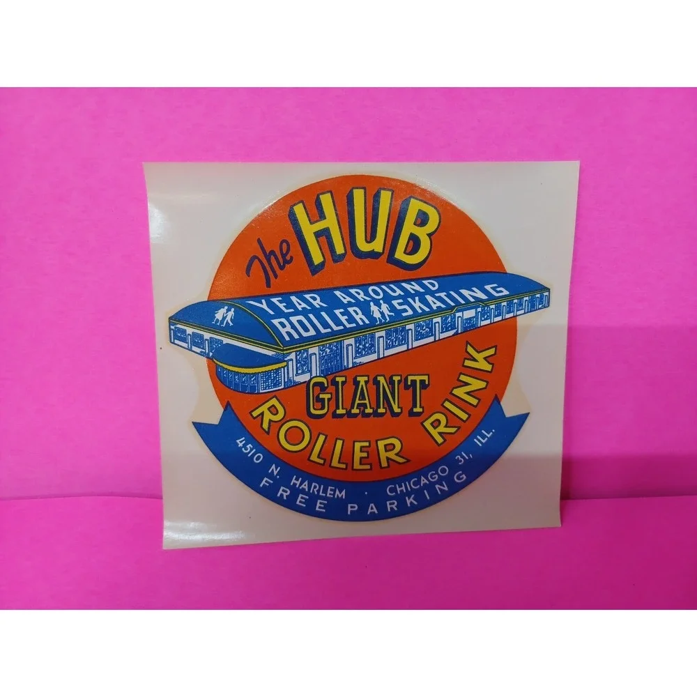 Original 1940's THE HUB ROLLER RINK CHICAGO Skating Water Dip Decal STICKER